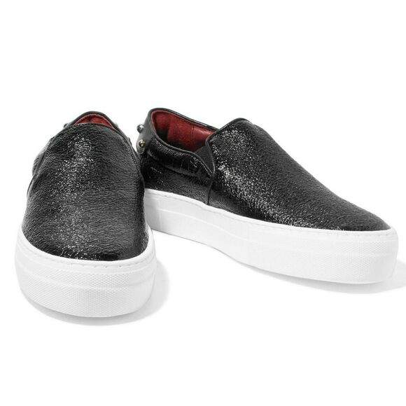 MAJE Finyl cracked leather studded slip on low top shiny black sneakers 38 NEW - Picture 8 of 8